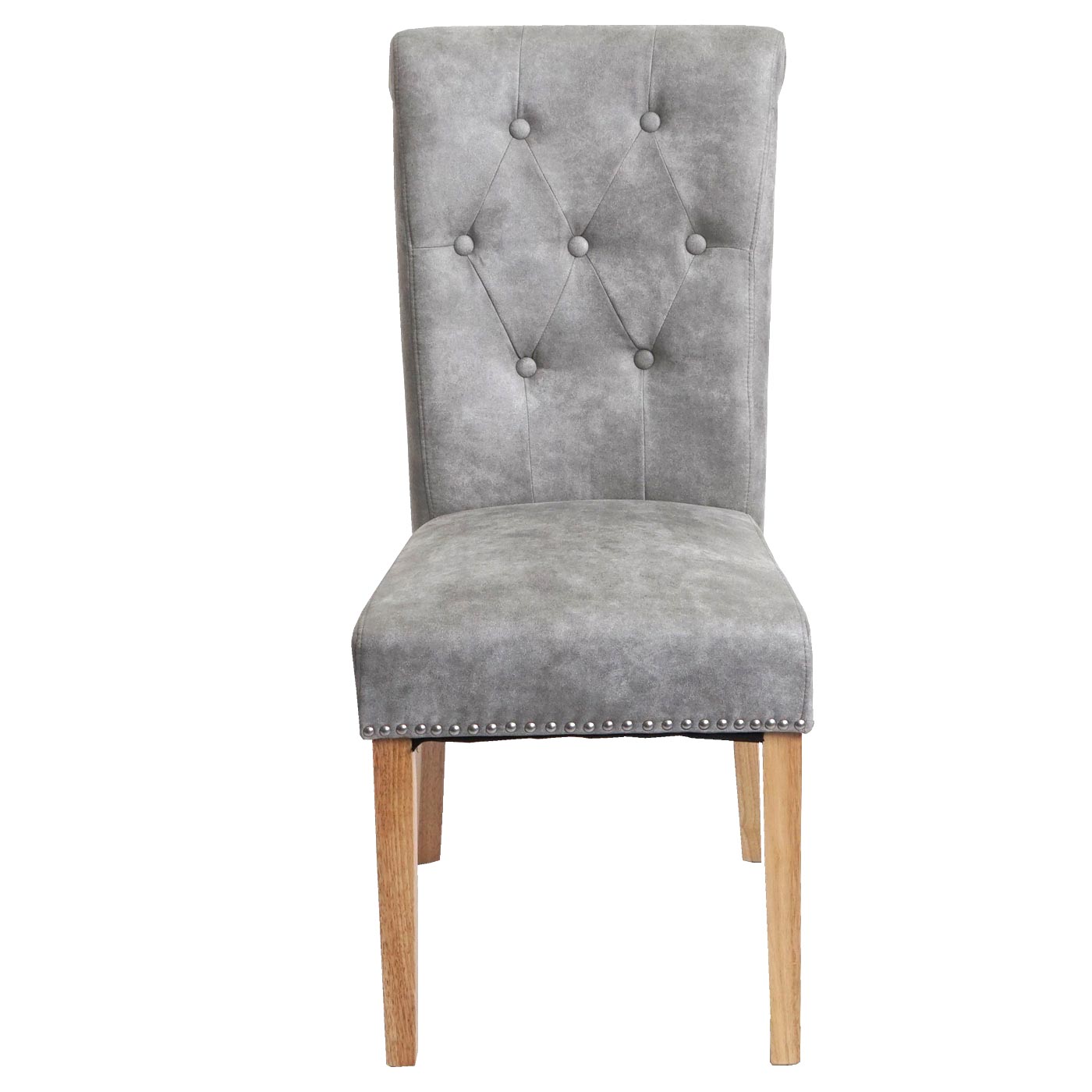 Cosmo Casa - Set van 6 Eetkamerstoelen - Klinknagels - Textiel - Lichtgrijs