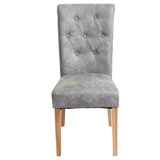 Cosmo Casa - Set van 6 Eetkamerstoelen - Klinknagels - Textiel - Lichtgrijs