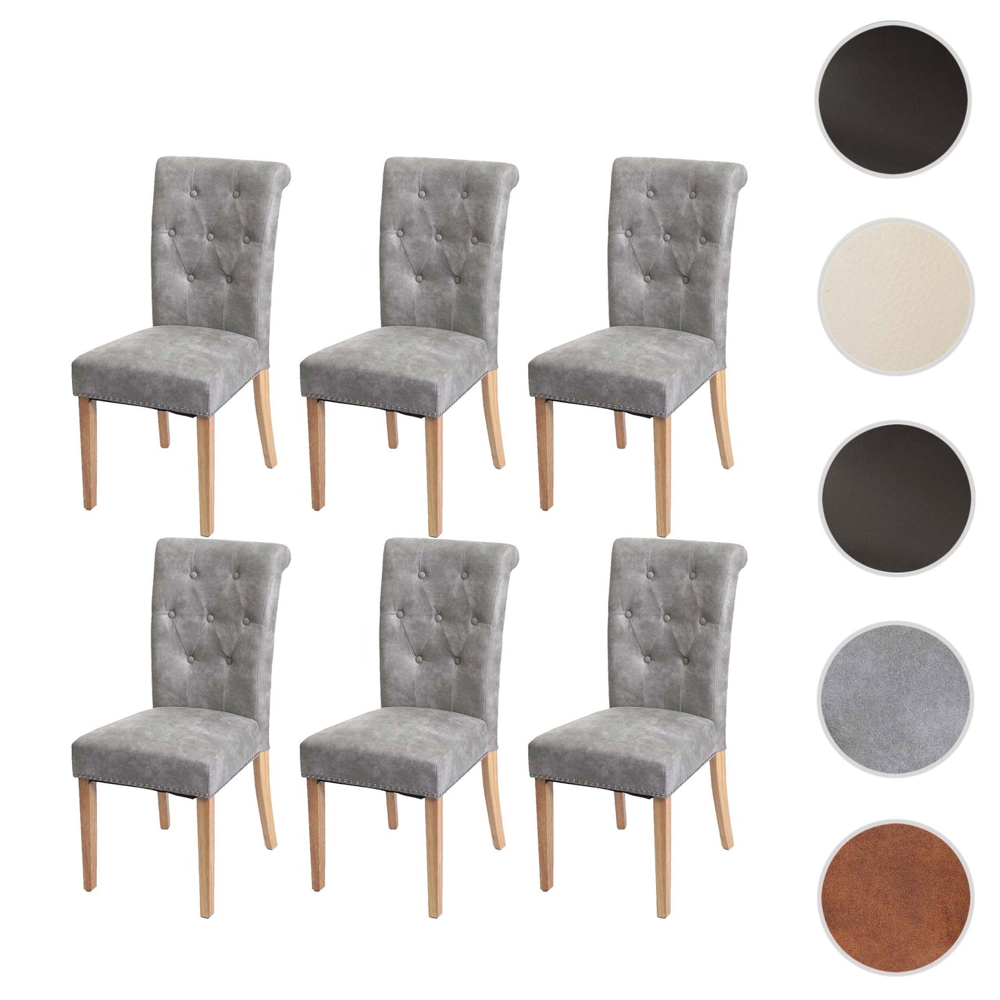 Cosmo Casa - Set van 6 Eetkamerstoelen - Klinknagels - Textiel - Lichtgrijs