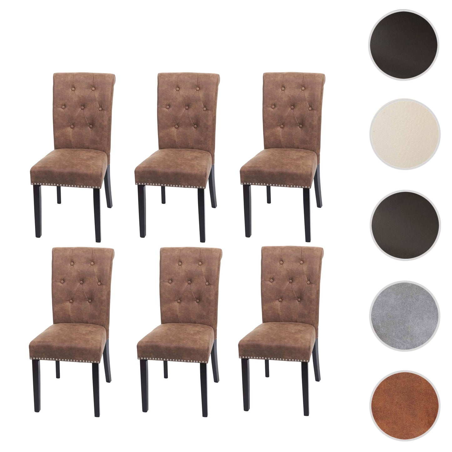 Cosmo Casa - Set van 6 Eetkamerstoelen - Klinknagels - Textiel - Donkerbruin