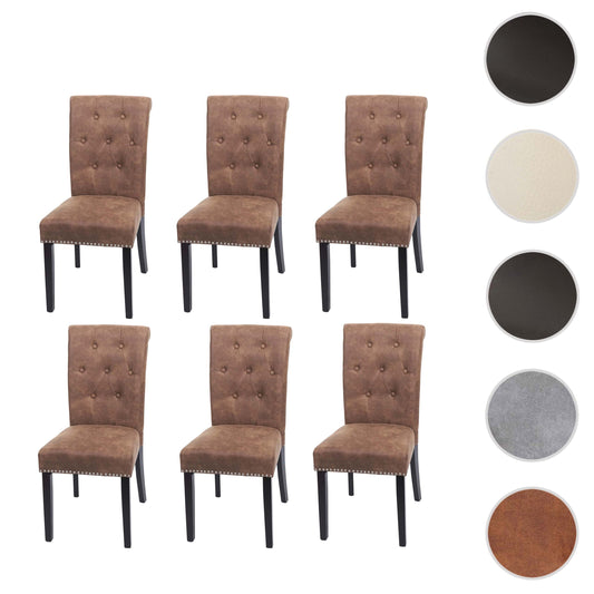 Cosmo Casa - Set van 6 Eetkamerstoelen - Klinknagels - Textiel - Donkerbruin
