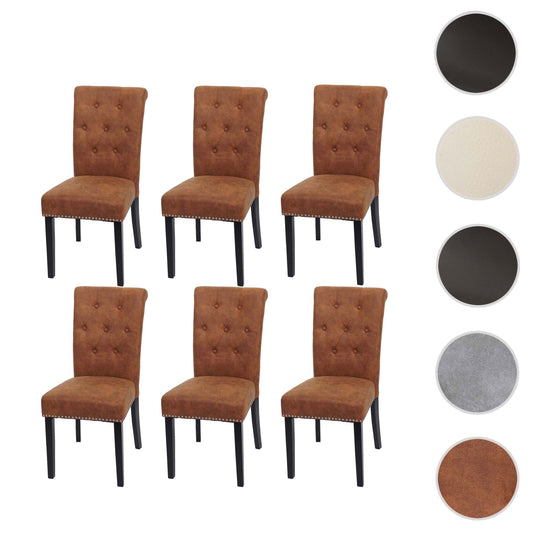 Cosmo Casa - Set van 6 Eetkamerstoelen - Klinknagels - Suède - Donkerbruin