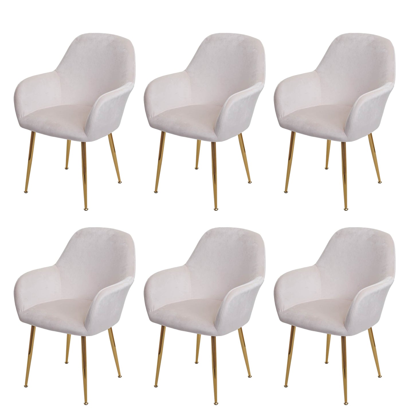 Cosmo Casa - Set van 6 Eetkamerstoelen - Retro - Fluweel - Crème-Wit