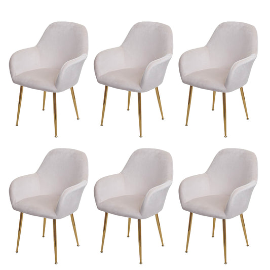 Cosmo Casa - Set van 6 Eetkamerstoelen - Retro - Fluweel - Crème-Wit