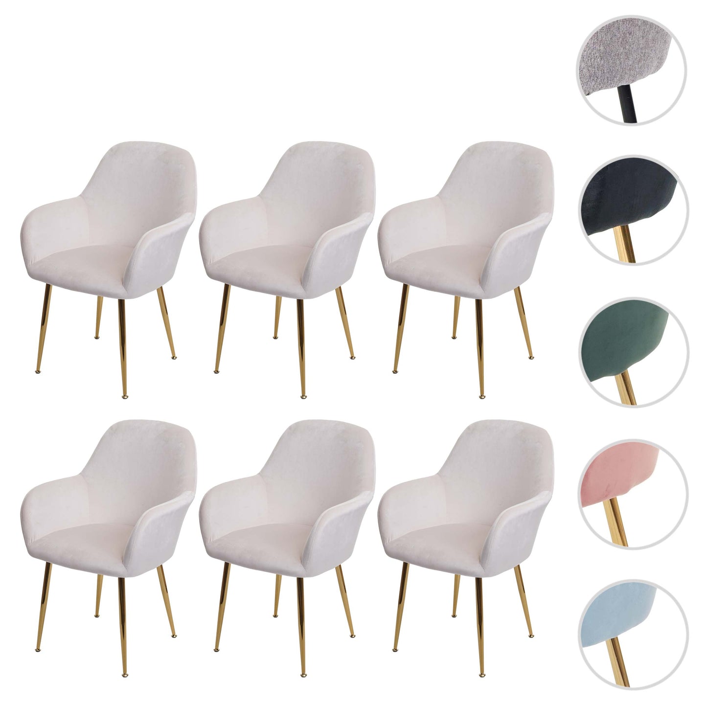 Cosmo Casa - Set van 6 Eetkamerstoelen - Retro - Fluweel - Crème-Wit