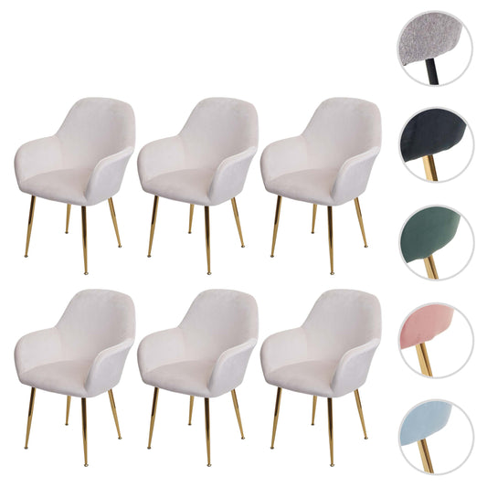 Cosmo Casa - Set van 6 Eetkamerstoelen - Retro - Fluweel - Crème-Wit