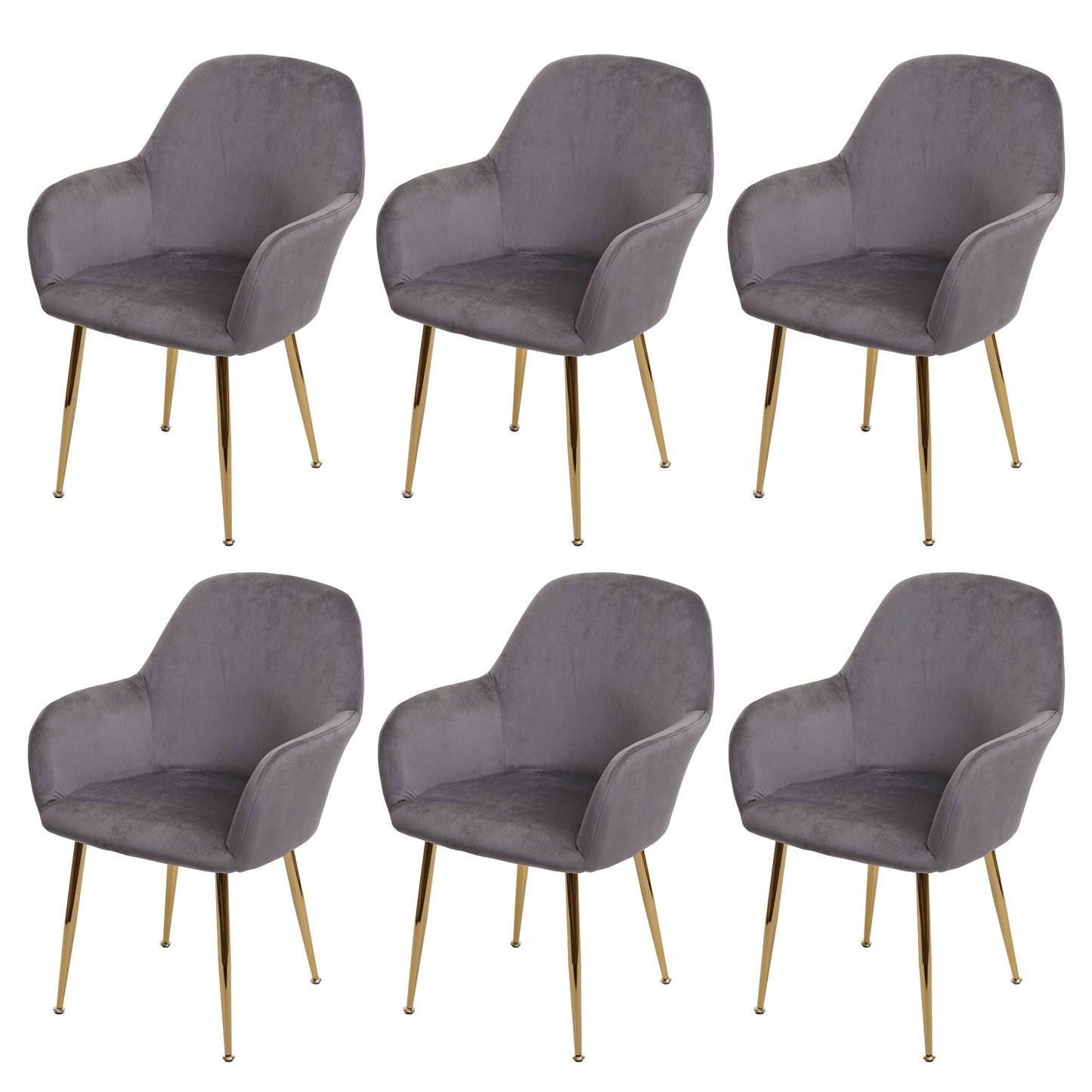 Cosmo Casa - Set van 6 Eetkamerstoelen - Retro - Fluweel - Lichtgrijs