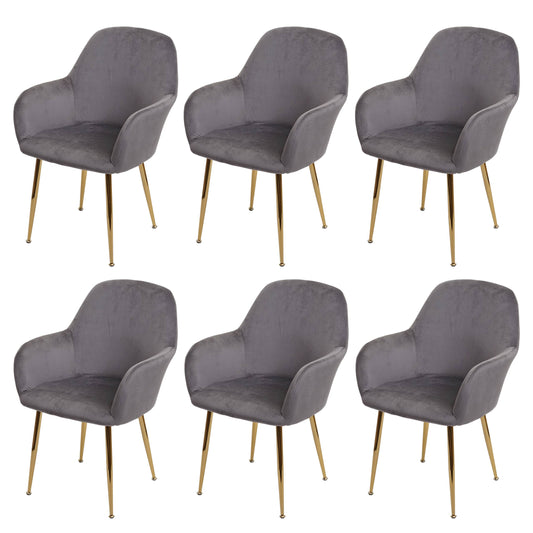 Cosmo Casa - Set van 6 Eetkamerstoelen - Retro - Fluweel - Lichtgrijs