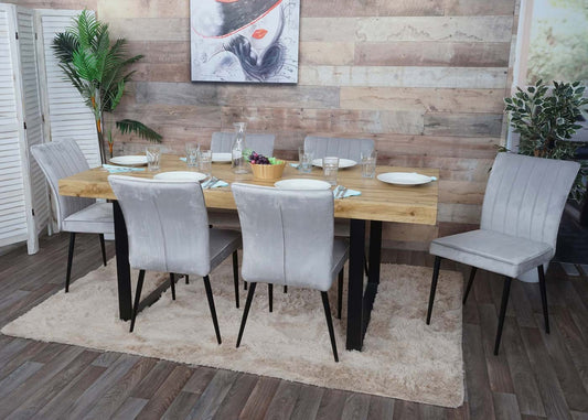 Cosmo Casa - Set van 6 Eetkamerstoelen - Fluweel - Metaal - Lichtgrijs