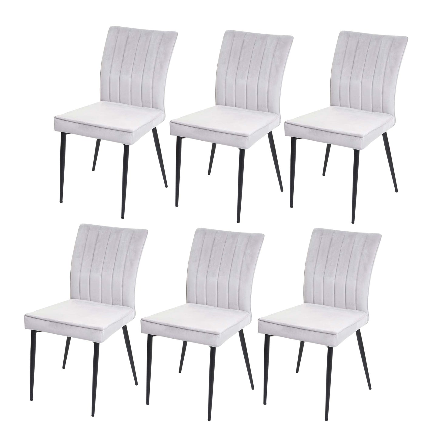 Cosmo Casa - Set van 6 Eetkamerstoelen - Fluweel - Metaal - Lichtgrijs