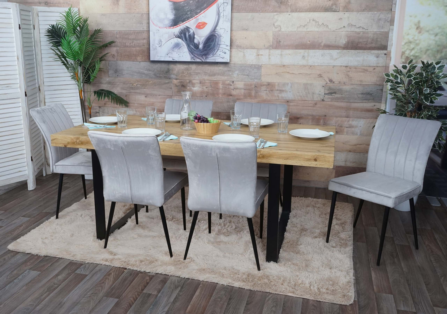 Cosmo Casa - Set van 6 Eetkamerstoelen - Fluweel - Metaal - Lichtgrijs