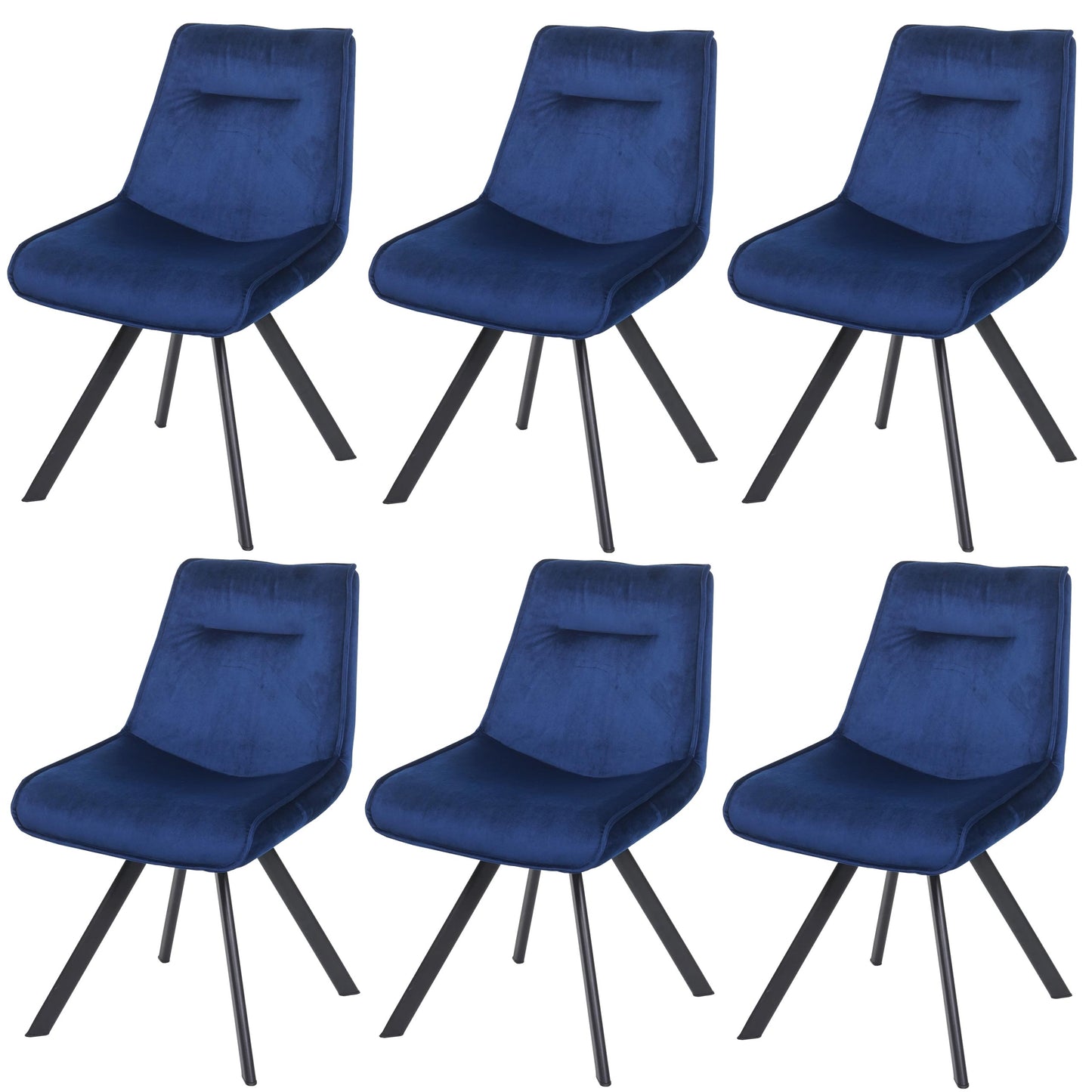 Cosmo Casa - Set van 6 Eetkamerstoelen - Gestoffeerd - Fluweel & Metaal - Blauw