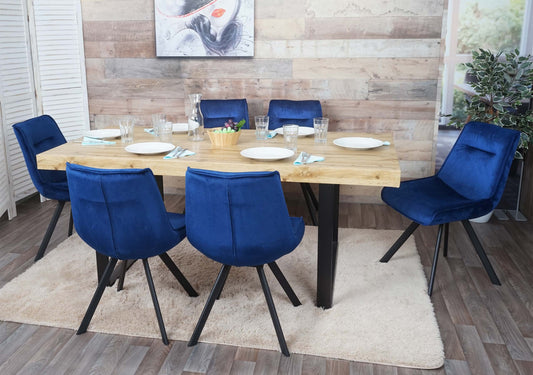 Cosmo Casa - Set van 6 Eetkamerstoelen - Gestoffeerd - Fluweel & Metaal - Blauw