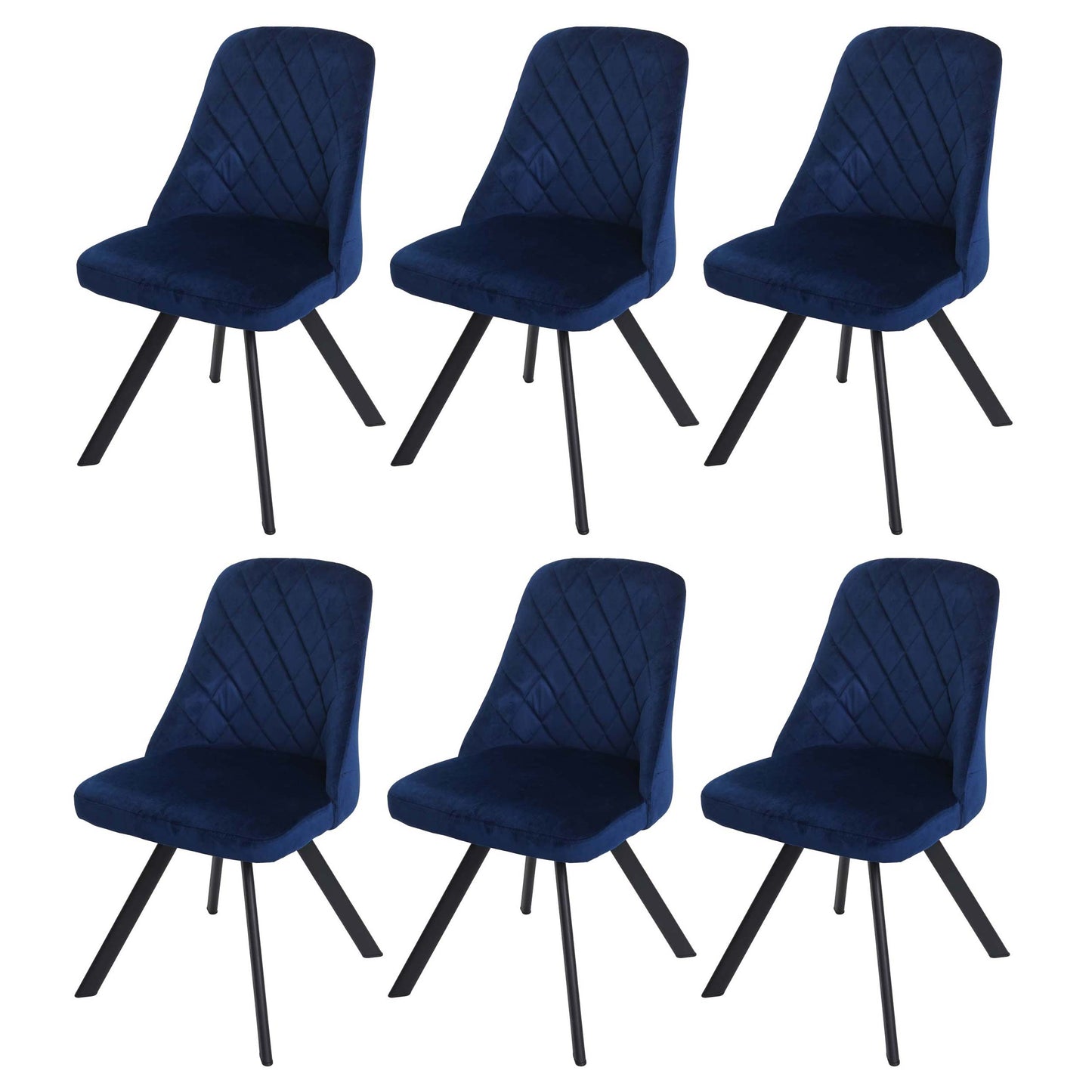 Cosmo Casa - Set van 6 Eetkamerstoelen - Gestoffeerd - Fluweel - Blauw