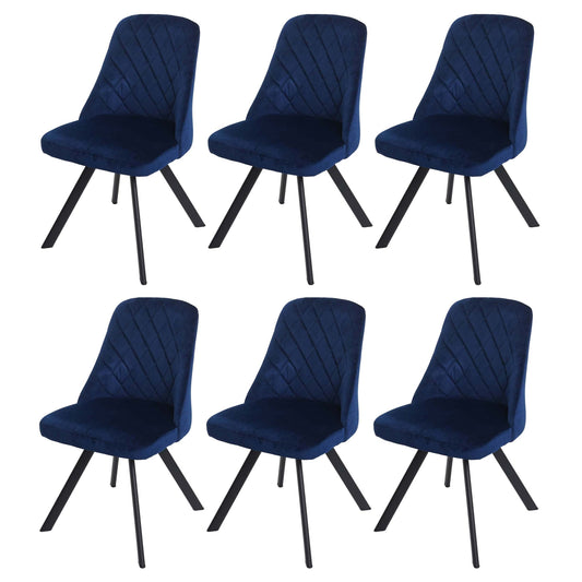 Cosmo Casa - Set van 6 Eetkamerstoelen - Gestoffeerd - Fluweel - Blauw