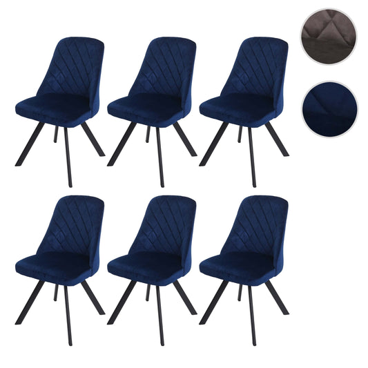 Cosmo Casa - Set van 6 Eetkamerstoelen - Gestoffeerd - Fluweel - Blauw
