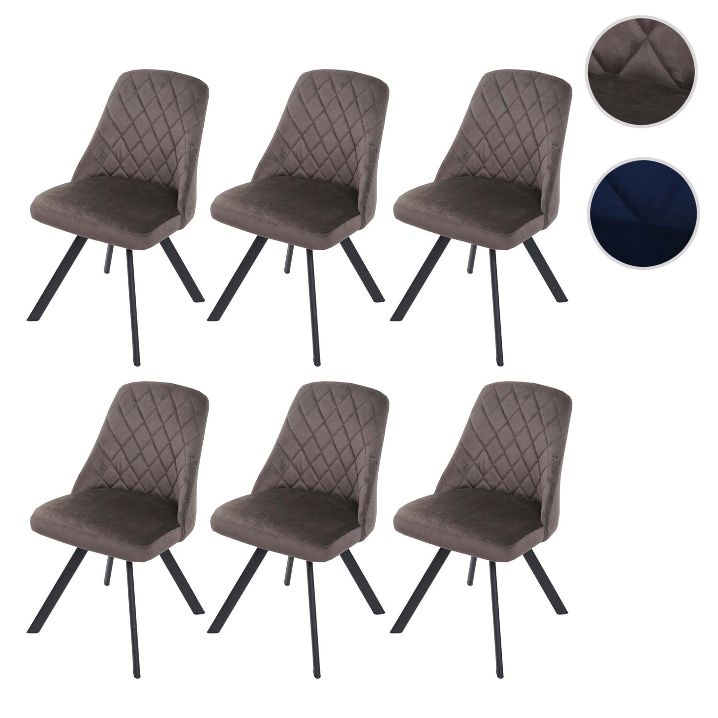 Cosmo Casa - Set van 6 Eetkamerstoelen - Gestoffeerd - Fluweel & Metaal - Donkerbruin