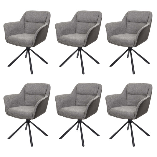 Cosmo Casa - Set van 6 Eetkamerstoelen - Swivel - Kunstleer - Grijs-Donkergrijs