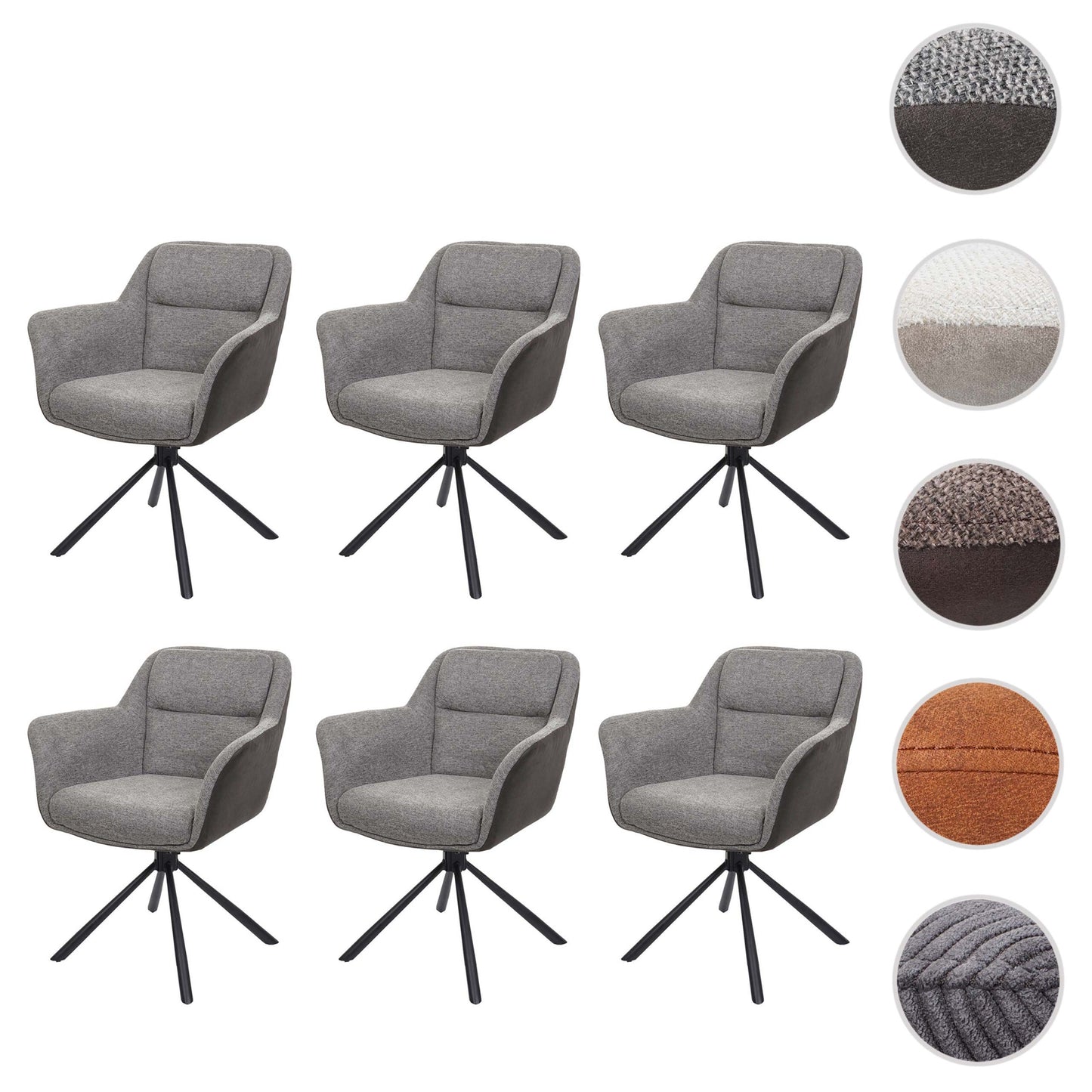 Cosmo Casa - Set van 6 Eetkamerstoelen - Swivel - Kunstleer - Grijs-Donkergrijs