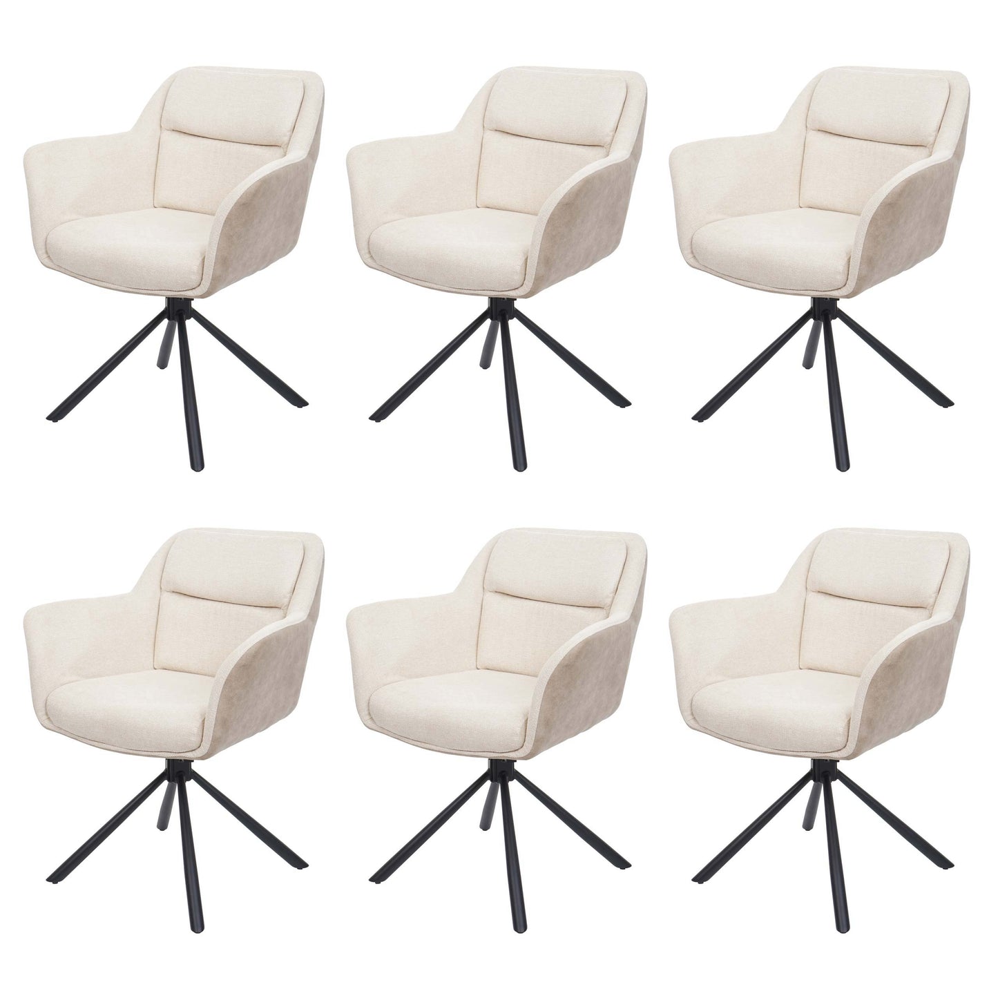 Cosmo Casa - Set van 6 Eetkamerstoelen - Swivel - Kunstleer - Crème