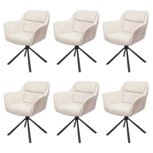 Cosmo Casa - Set van 6 Eetkamerstoelen - Swivel - Kunstleer - Crème