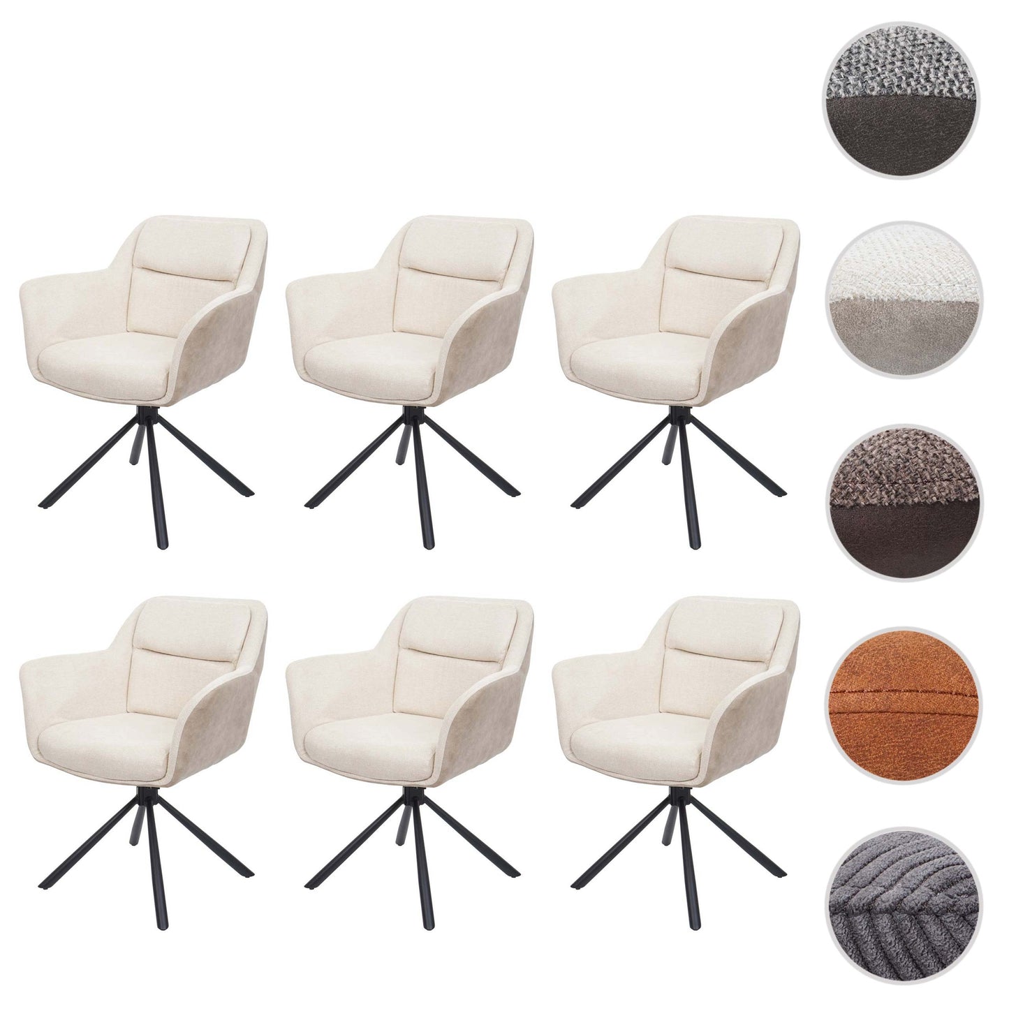 Cosmo Casa - Set van 6 Eetkamerstoelen - Swivel - Kunstleer - Crème