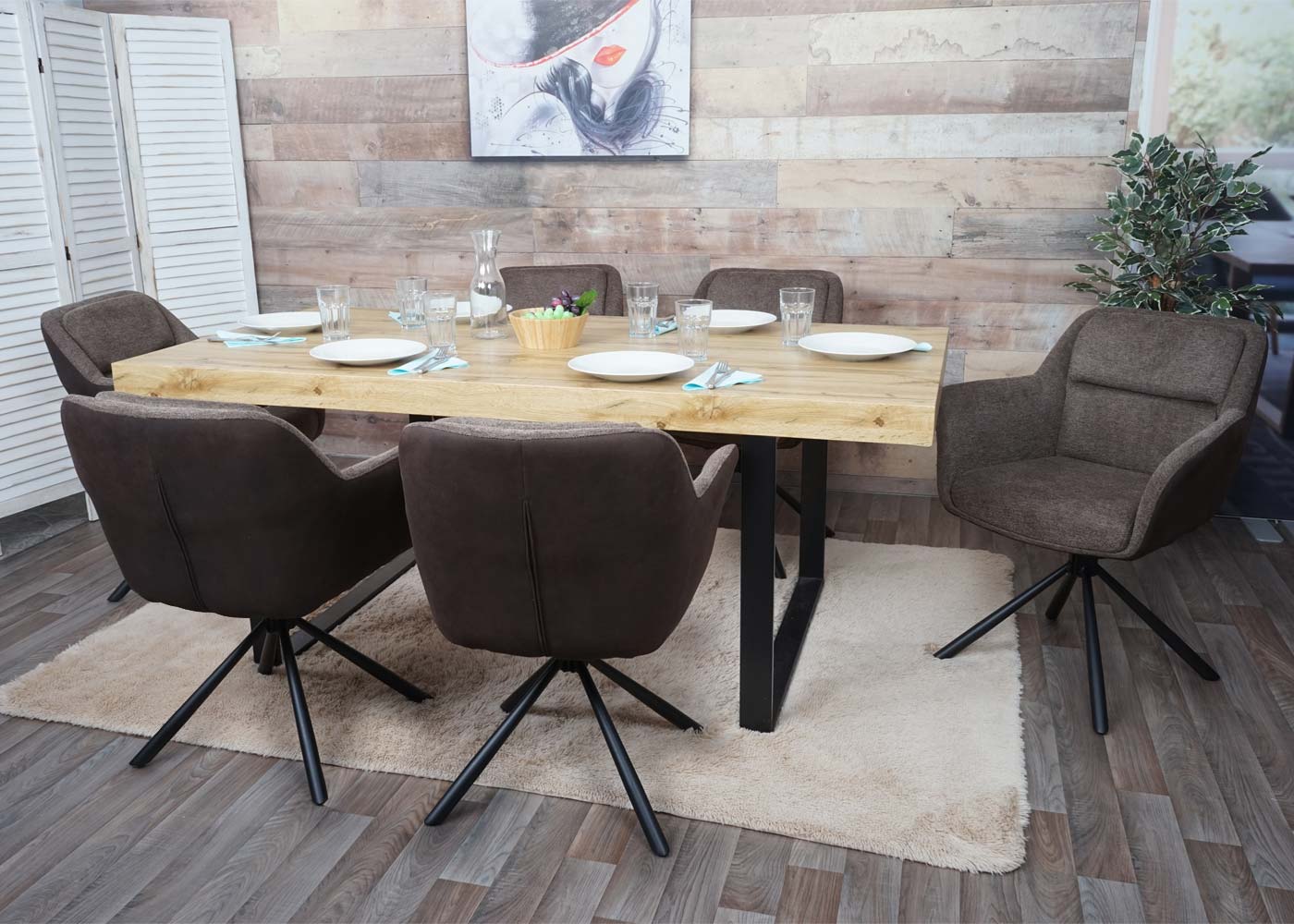 Cosmo Casa - Set van 6 Eetkamerstoelen - Swivel - Kunstleer - Bruin-Donkerbruin