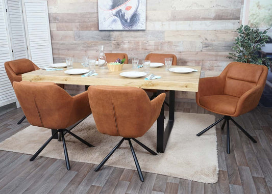 Cosmo Casa - Set van 6 Eetkamerstoelen - Swivel - Suède Bruin