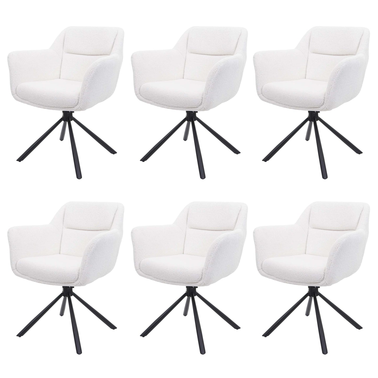 Cosmo Casa - Set van 6 Eetkamerstoelen - Draaibaar - Bouclé - Wit