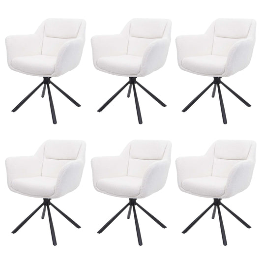 Cosmo Casa - Set van 6 Eetkamerstoelen - Draaibaar - Bouclé - Wit