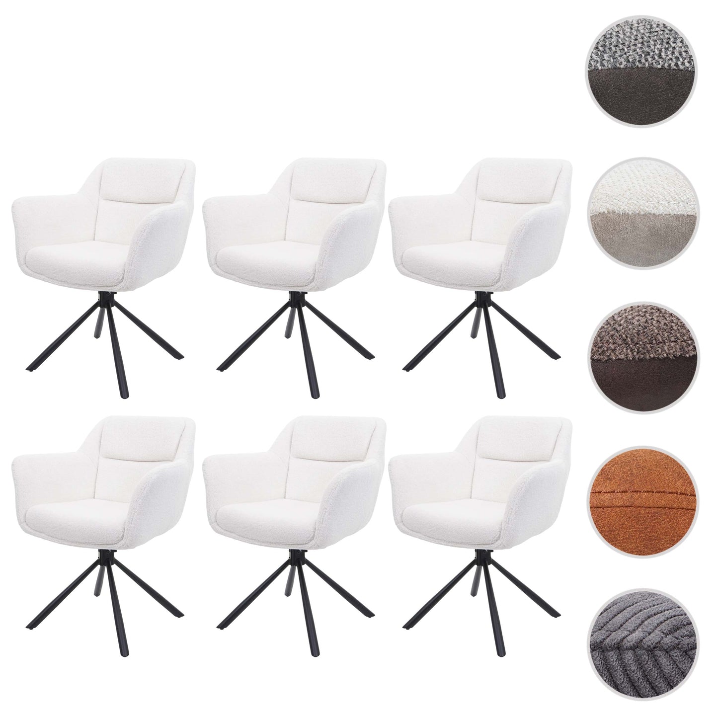 Cosmo Casa - Set van 6 Eetkamerstoelen - Draaibaar - Bouclé - Wit