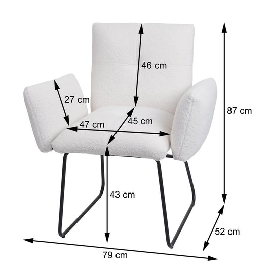Cosmo Casa - Set van 6 Eetkamerstoelen - Armleuning - Bouclé - Wit