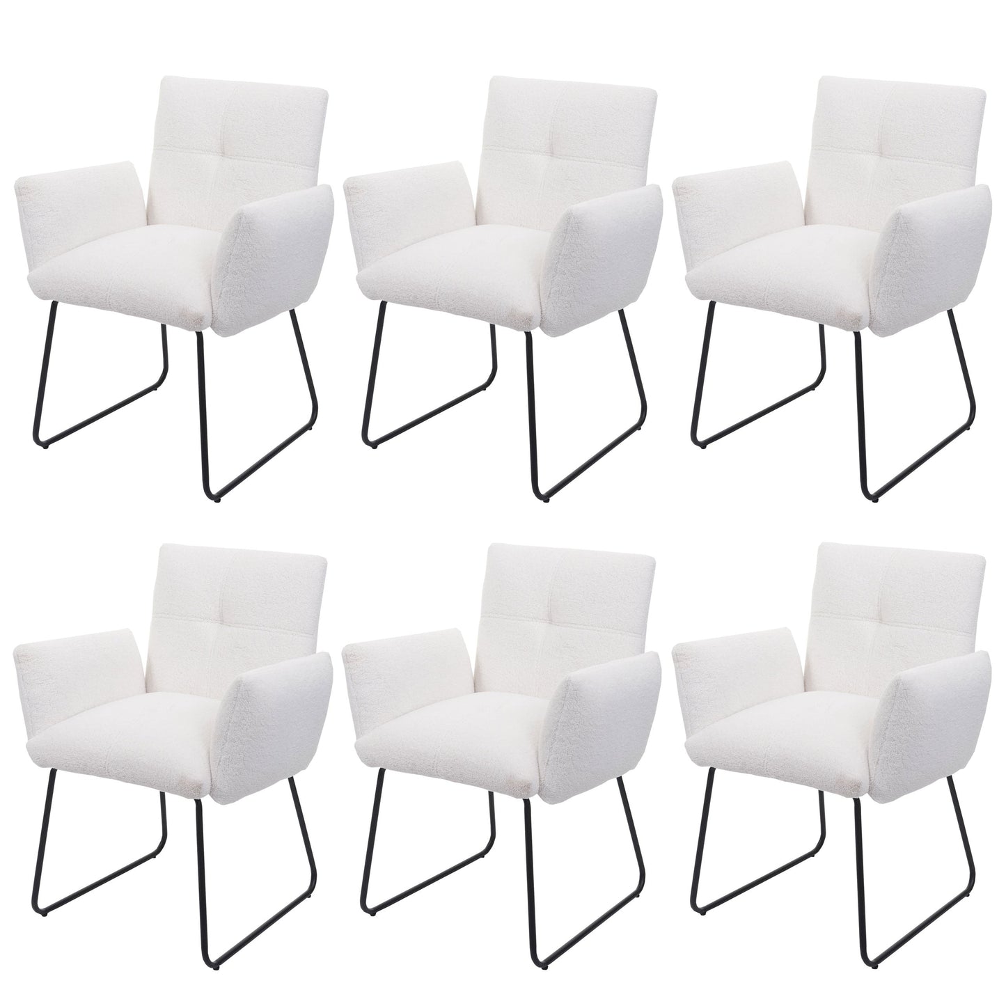 Cosmo Casa - Set van 6 Eetkamerstoelen - Armleuning - Bouclé - Wit