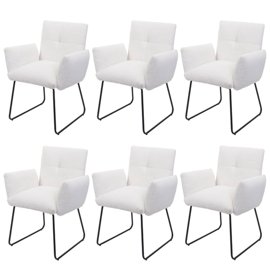 Cosmo Casa - Set van 6 Eetkamerstoelen - Armleuning - Bouclé - Wit