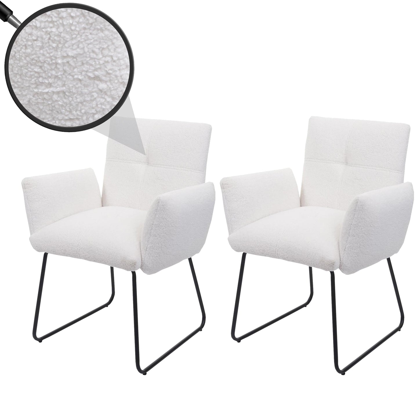 Cosmo Casa - Set van 6 Eetkamerstoelen - Armleuning - Bouclé - Wit