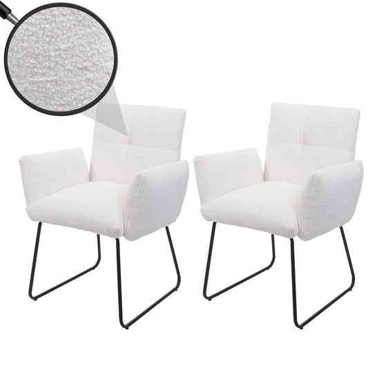 Cosmo Casa - Set van 6 Eetkamerstoelen - Armleuning - Bouclé - Wit