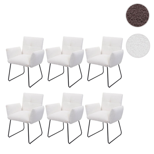 Cosmo Casa - Set van 6 Eetkamerstoelen - Armleuning - Bouclé - Wit