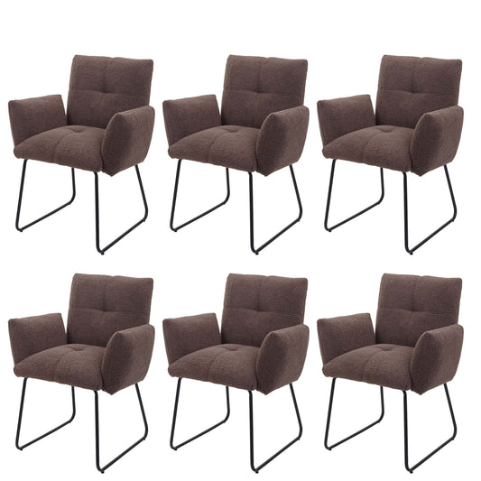 Cosmo Casa - Set van 6 Eetkamerstoelen - Armleuning - Bouclé - Bruin