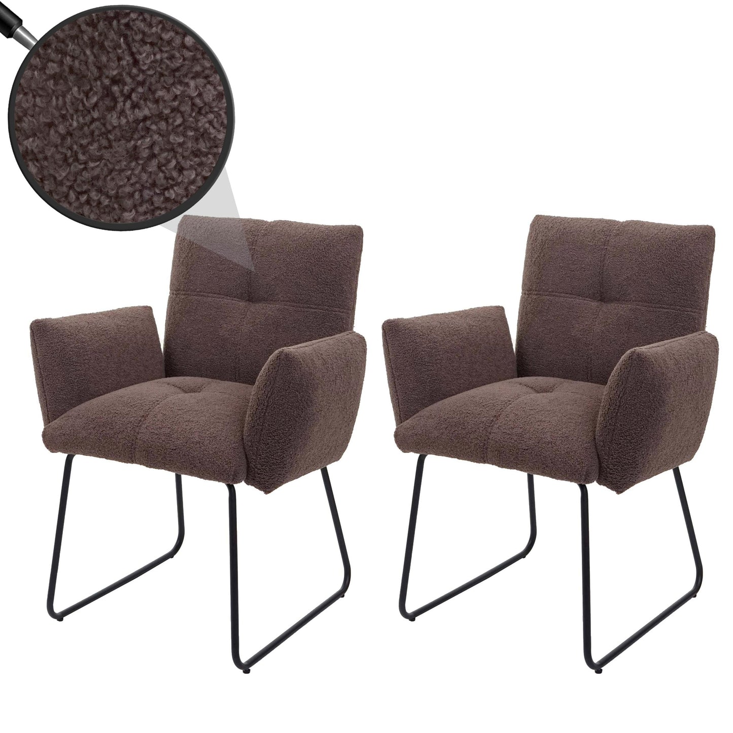 Cosmo Casa - Set van 6 Eetkamerstoelen - Armleuning - Bouclé - Bruin