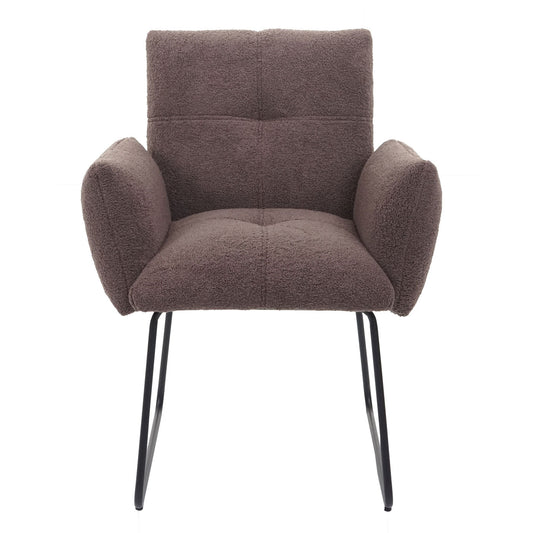 Cosmo Casa - Set van 6 Eetkamerstoelen - Armleuning - Bouclé - Bruin