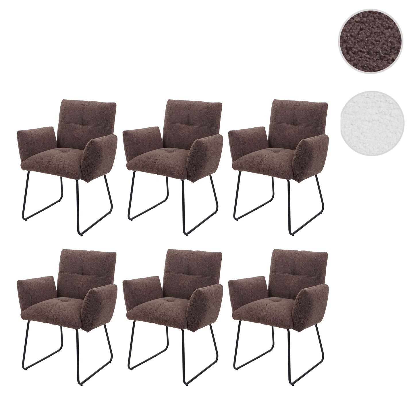 Cosmo Casa - Set van 6 Eetkamerstoelen - Armleuning - Bouclé - Bruin