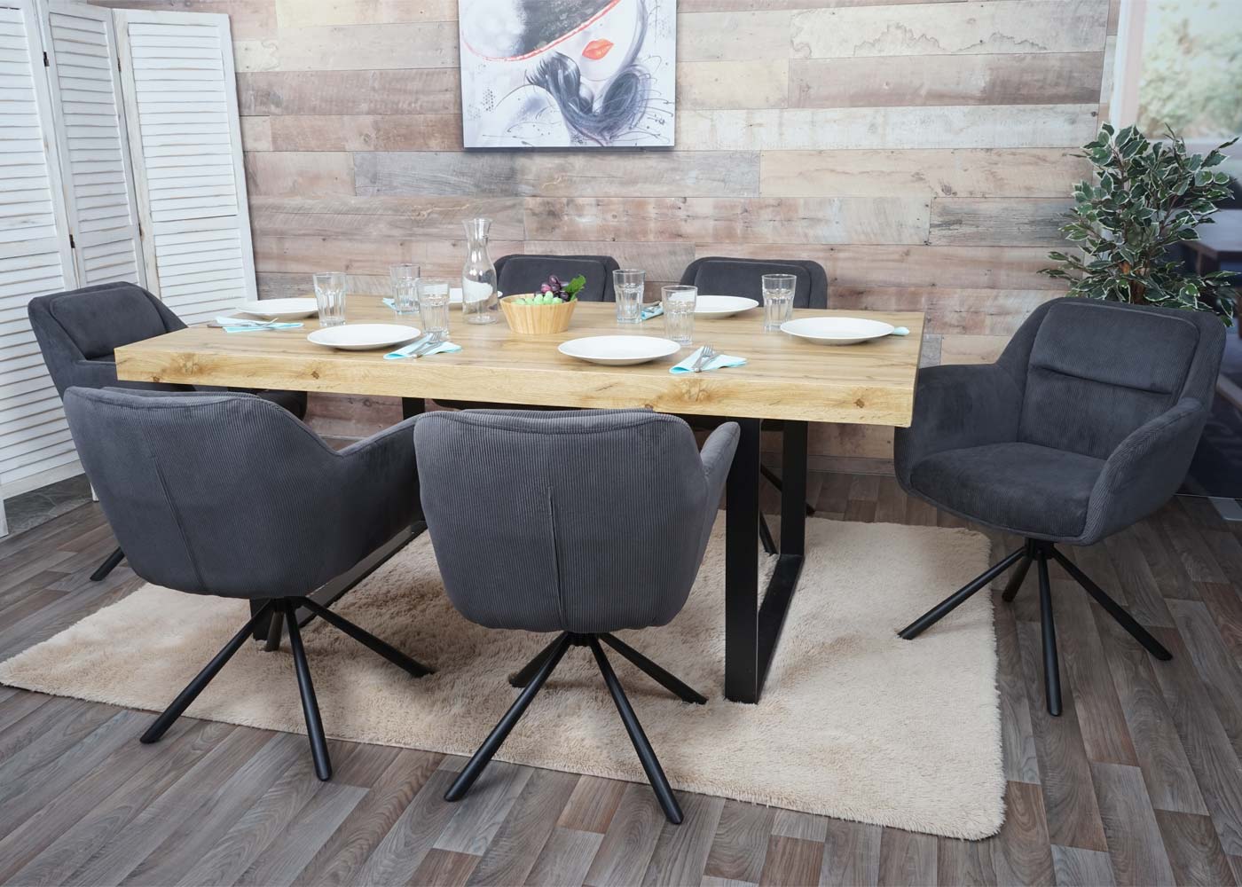 Cosmo Casa - Set van 6 Eetkamerstoelen - Verstelbaar - Corduroy - Grijs