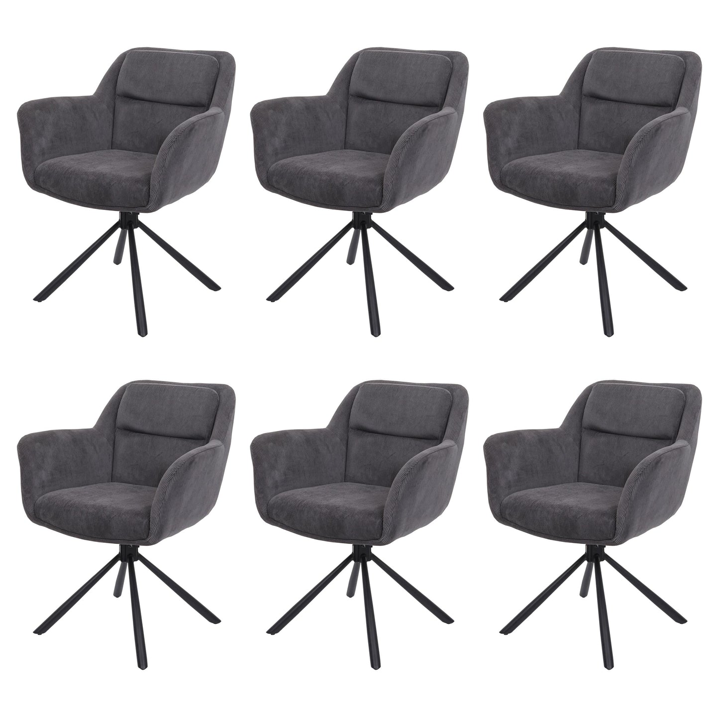 Cosmo Casa - Set van 6 Eetkamerstoelen - Verstelbaar - Corduroy - Grijs