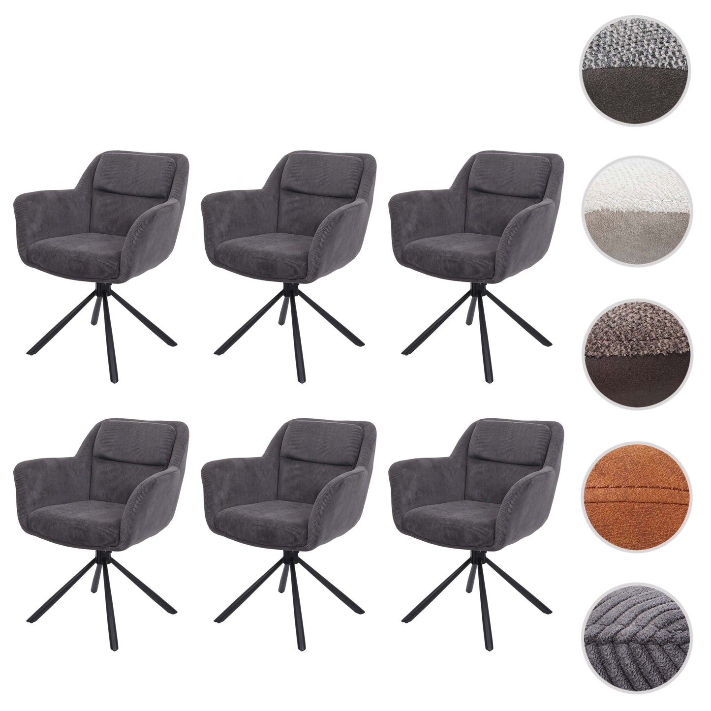 Cosmo Casa - Set van 6 Eetkamerstoelen - Verstelbaar - Corduroy - Grijs