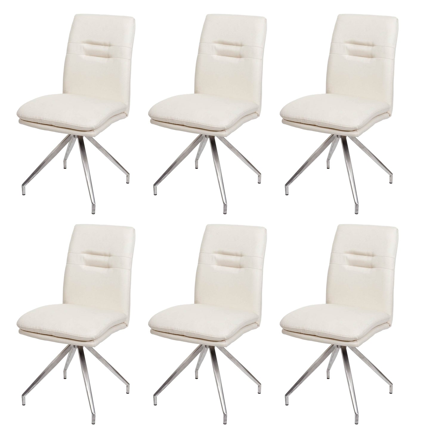Cosmo Casa - Set van 6 Eetkamerstoelen - Geborsteld - Roestvrij staal - Crème-Beige