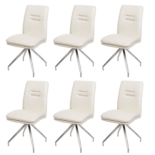 Cosmo Casa - Set van 6 Eetkamerstoelen - Geborsteld - Roestvrij staal - Crème-Beige