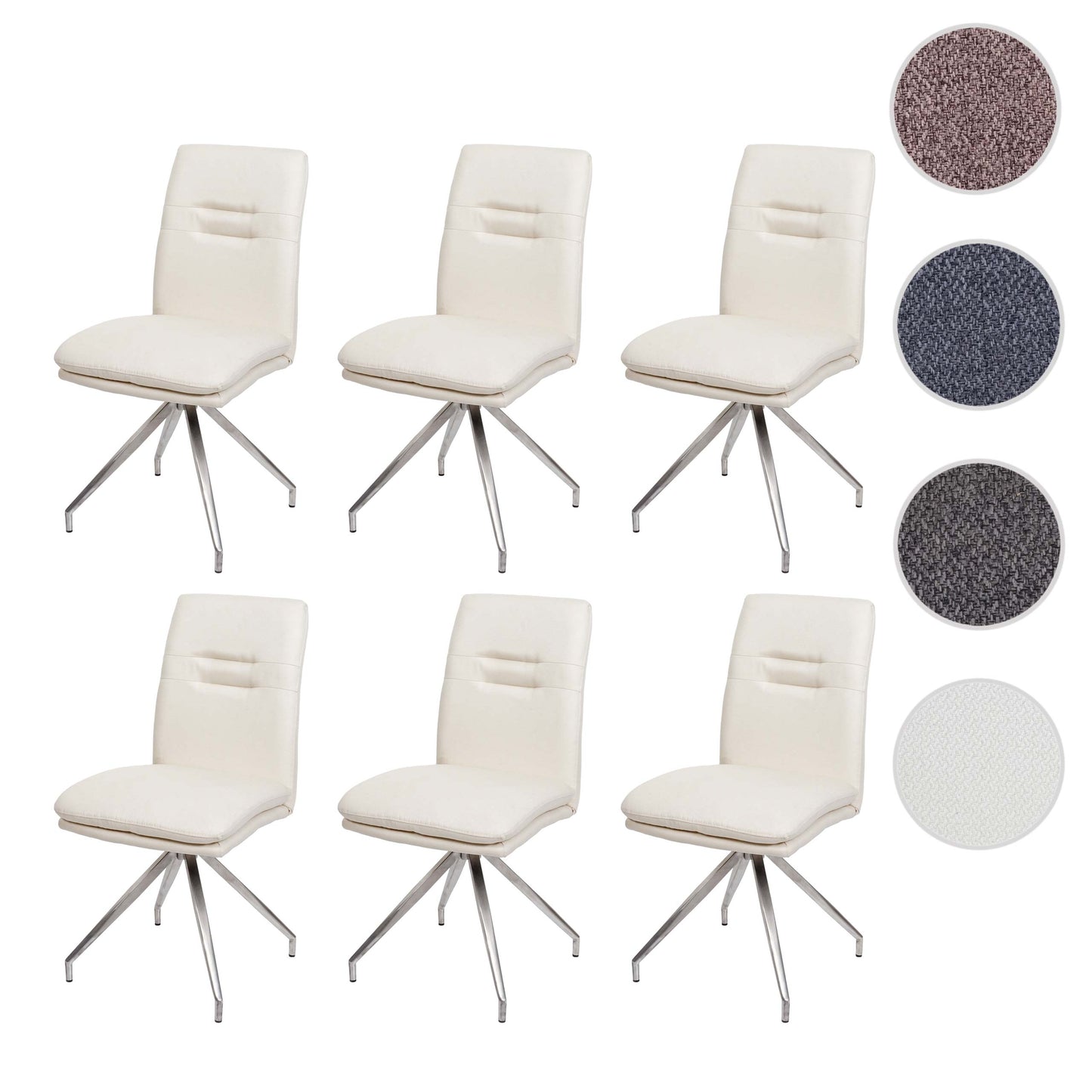 Cosmo Casa - Set van 6 Eetkamerstoelen - Geborsteld - Roestvrij staal - Crème-Beige