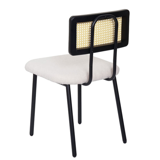 Cosmo Casa - Set van 6 Eetkamerfauteuils - Hout, Polyrotan & Metaal - Bouclé Textiel - Wit