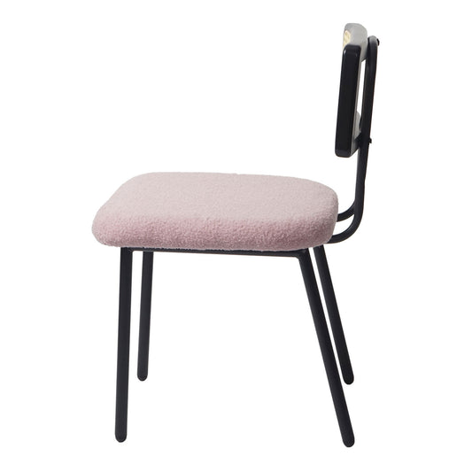 Cosmo Casa - Set van 6 Eetkamerfauteuils - Hout, Polyrotan & Metaal - Bouclé Textiel - Roze