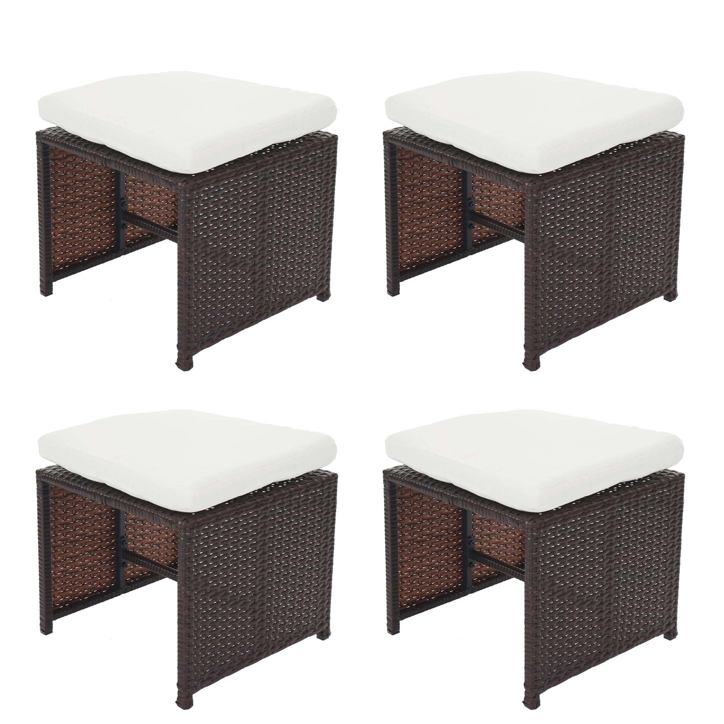 Cosmo Casa - Set van 4 Tuinkrukjes - Crete Poly Rattan Krukjes met Kussens - Rattan en Textiel - Bruin en Crème